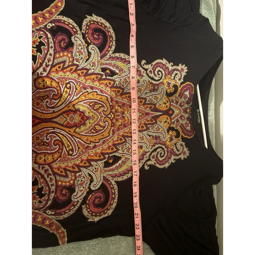 New Directions Woman 1X Paisley Top Boho 3/4 Sleeve Rayon Spandex Stretchy - Picture 3 of 4